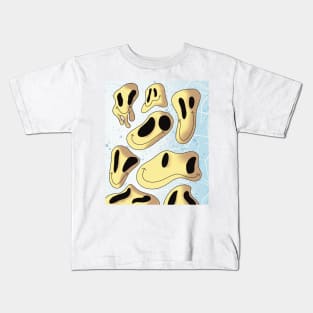 Dripping Melting Smiley Face Vintage Pattern Kids T-Shirt